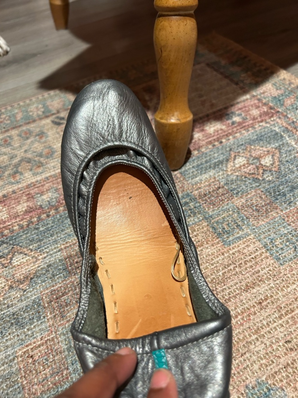 Tieks SILVER Leather Foldable Flats with Teal Outsole - Picture 4 of 4